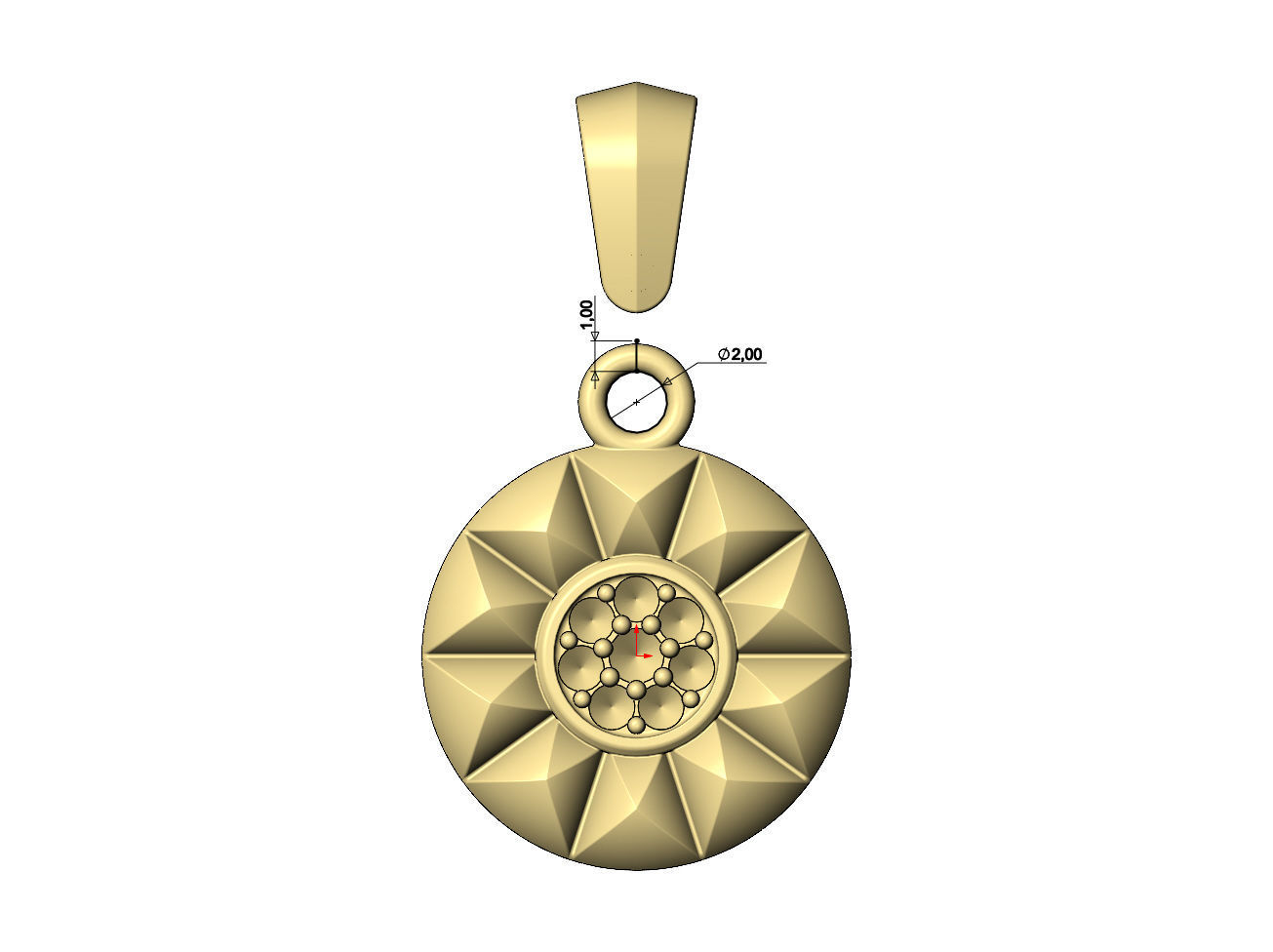 Diamond cluster stud halo pendant with bail 3D print model_6