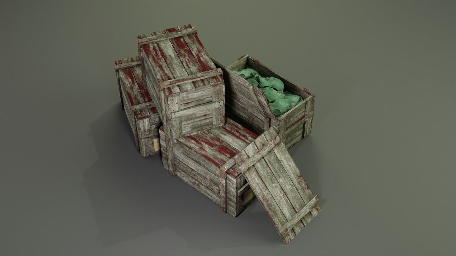 Crate with Gas masks 3D model_5