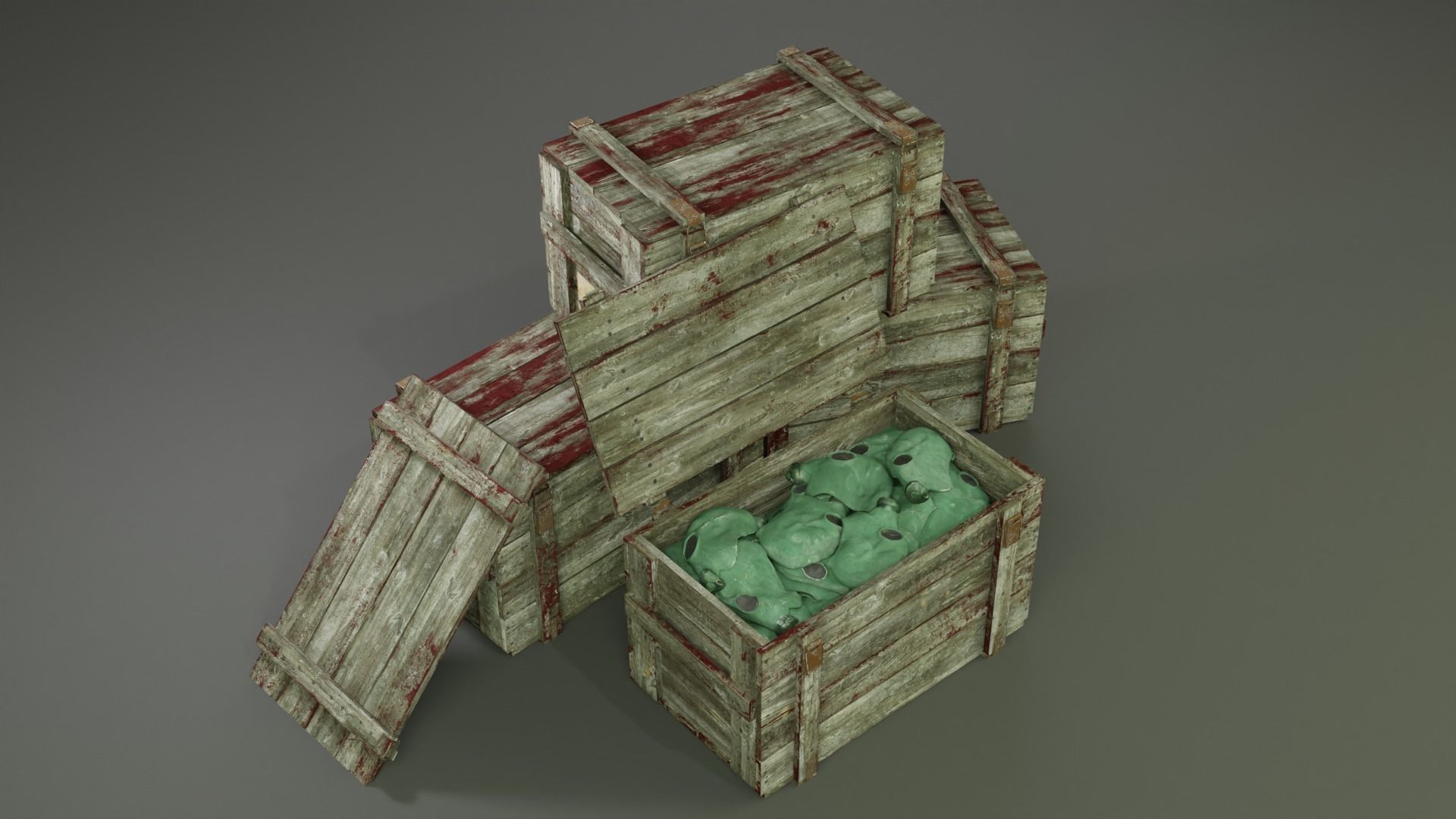 Crate with Gas masks 3D model_2