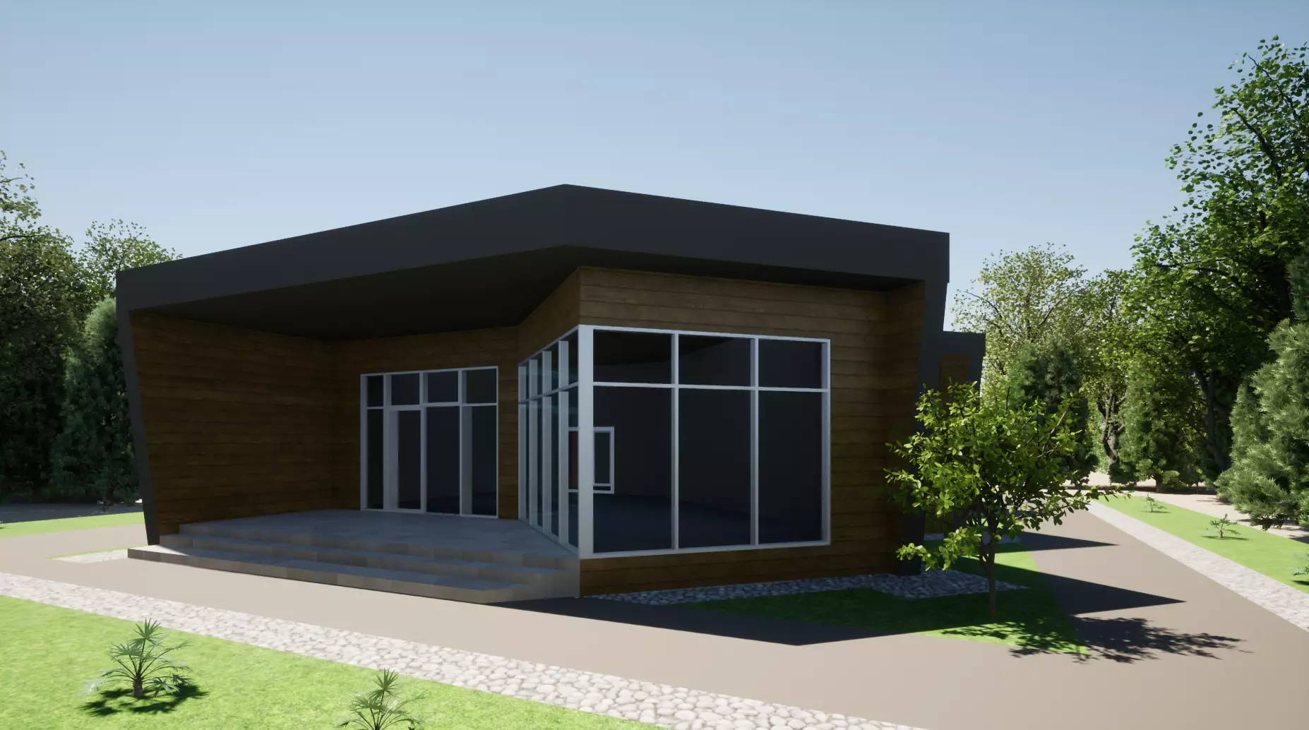 3d house modern in middle of grassy area Free 3D model