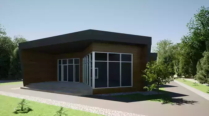 3d house modern in middle of grassy area