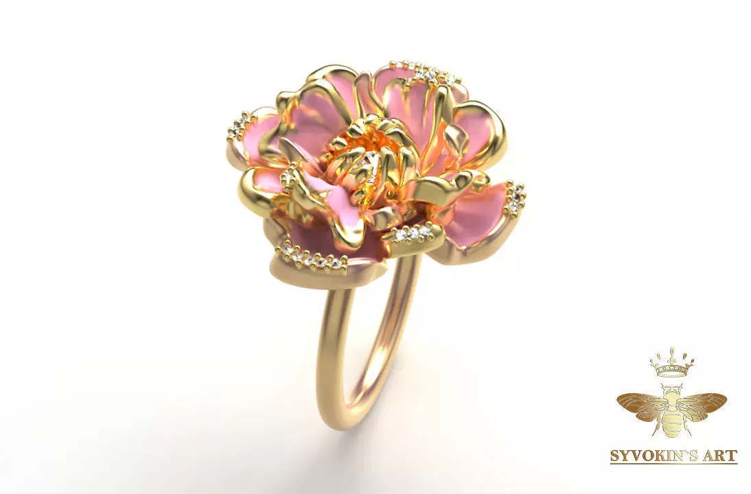 Flower ring 3mm 08mm stone 3D print model 3D print model