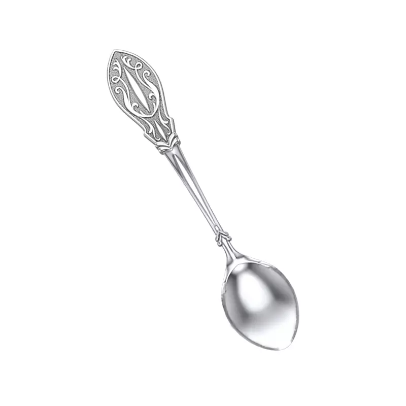 Teaspoon with floral ornament 3D print model_0