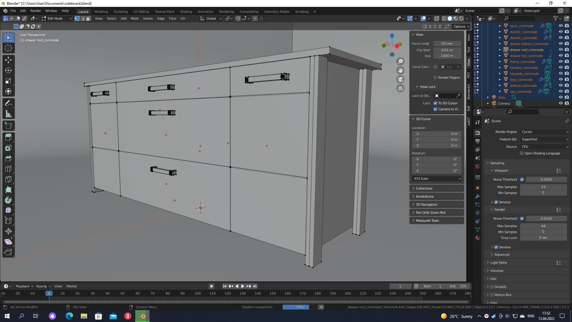 sideboard with drawers wood 3D model_5