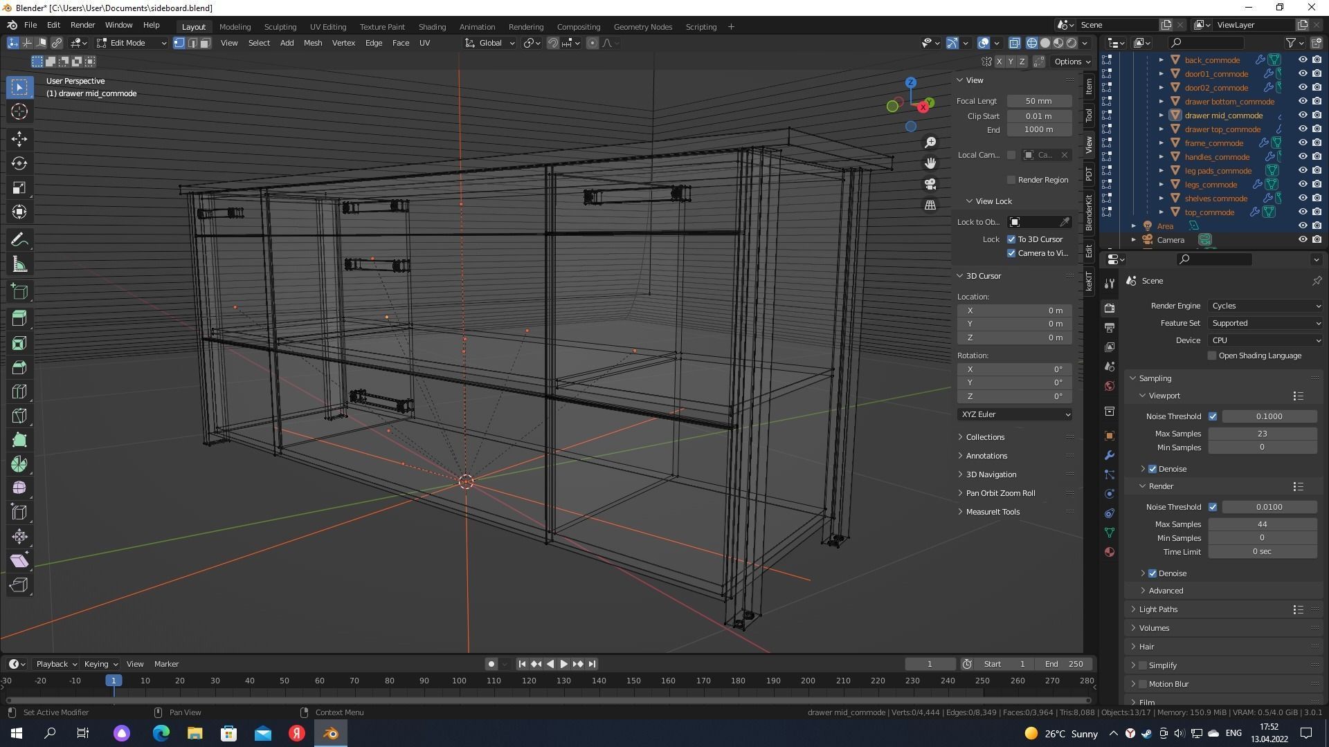 sideboard with drawers wood 3D model_3
