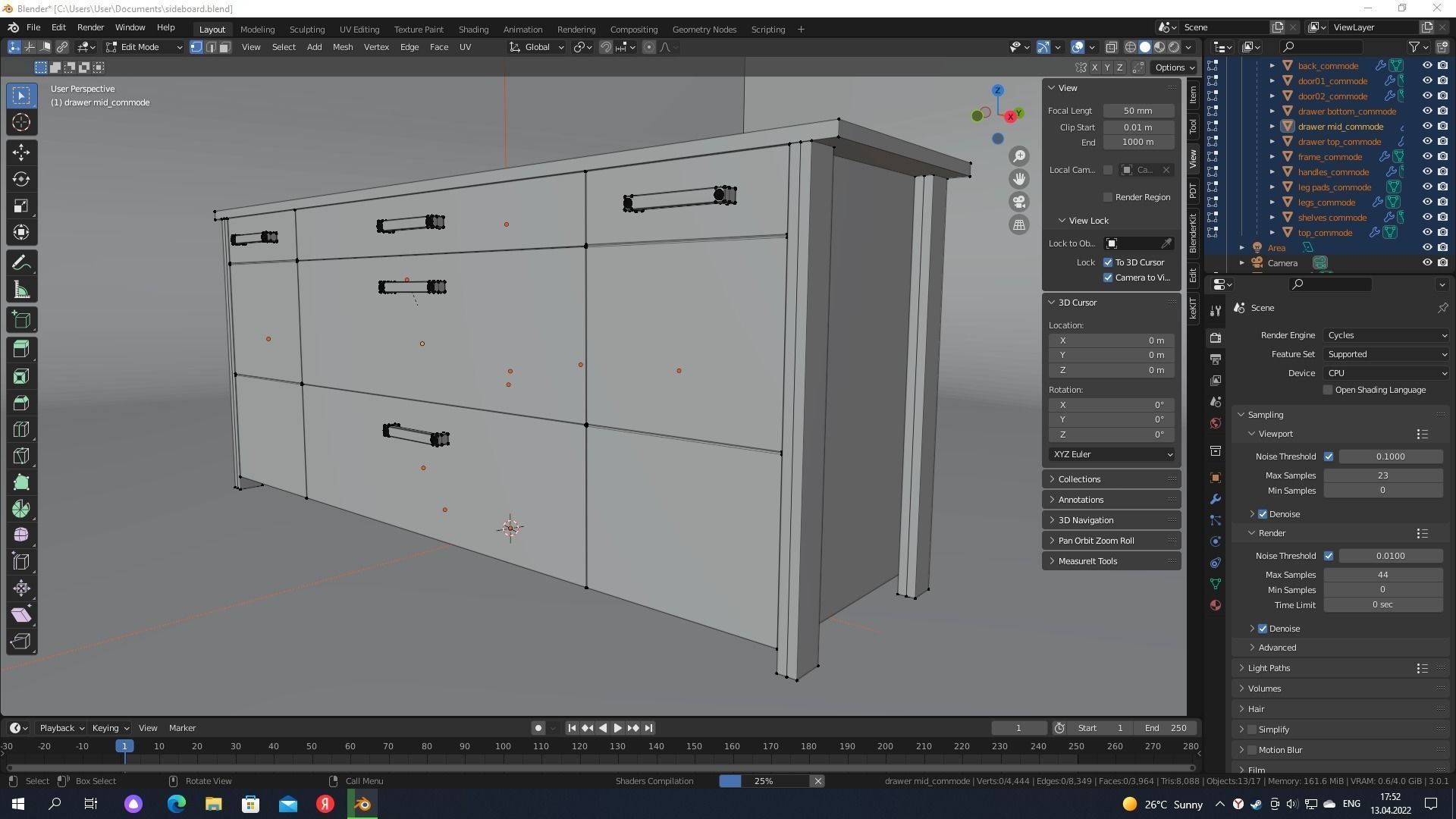 sideboard with drawers wood 3D model_4