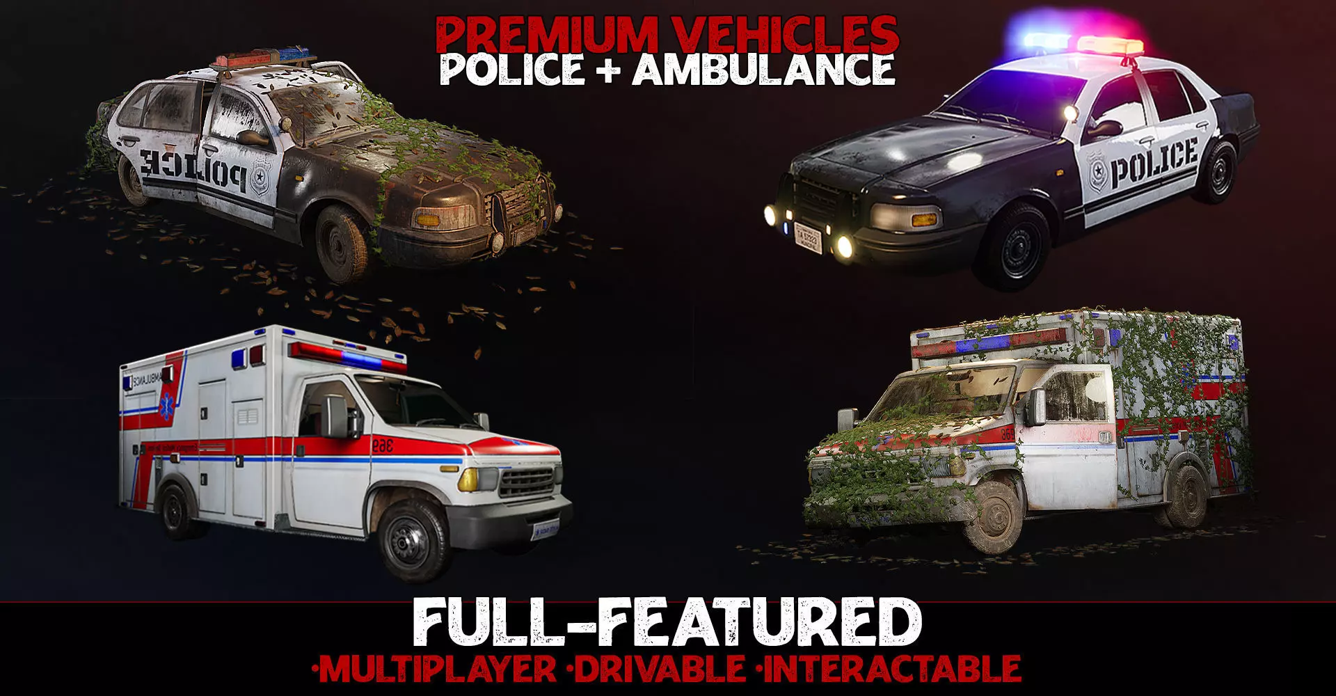 Emergency Vehicles - Premium - Drivable and Interactable UE4 UE5 Low-poly 3D model_0