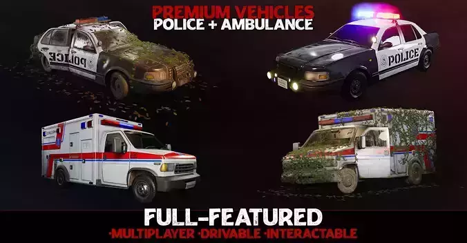 Emergency Vehicles - Premium - Drivable and Interactable UE4 UE5 Low-poly 3D model