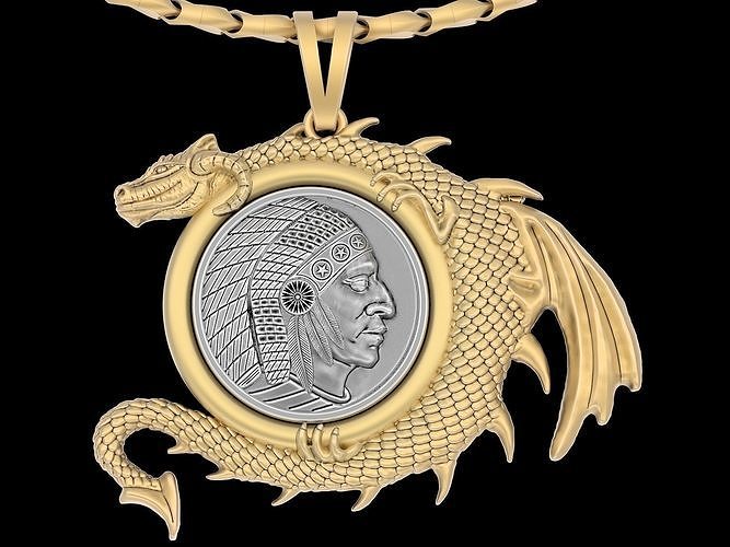Indian dragon pendant jewelry Gold silver necklace 3D print model