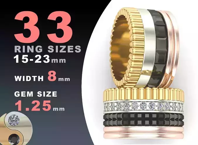 Wedding ring Boucheron style 4 rows 8 mm wide 3D print model
