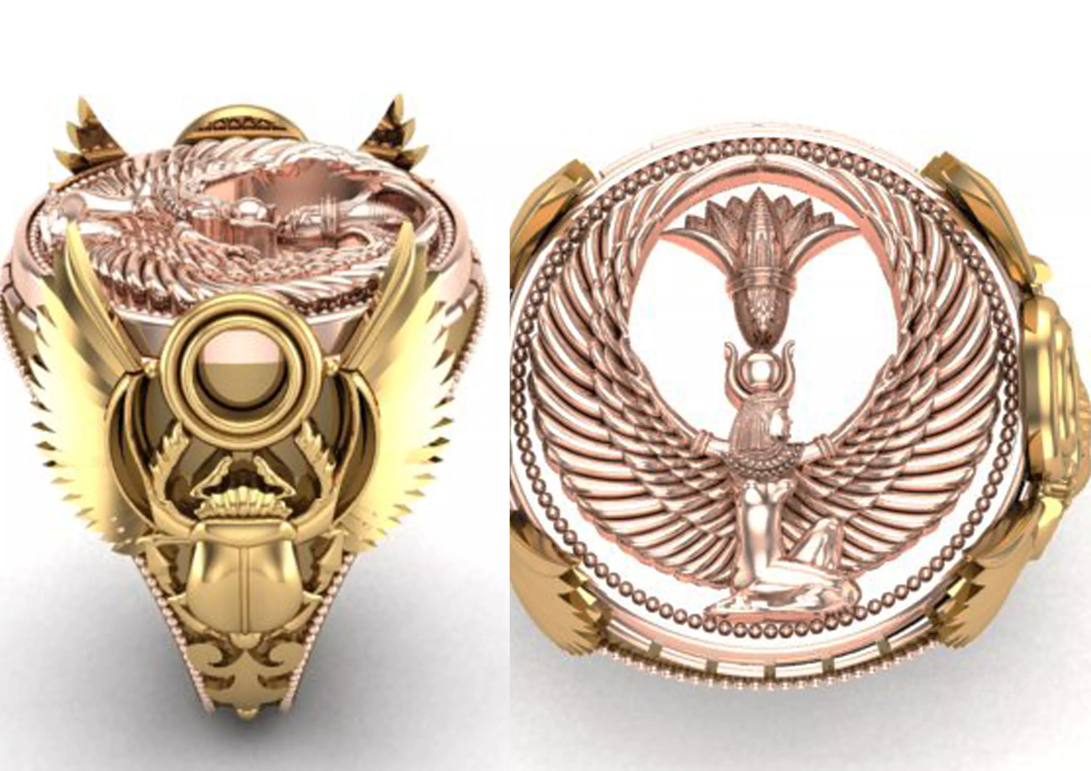 Egyptian scarab ring with winged Isis coin 3D print model
