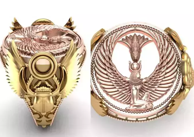 Egyptian scarab ring with winged Isis coin