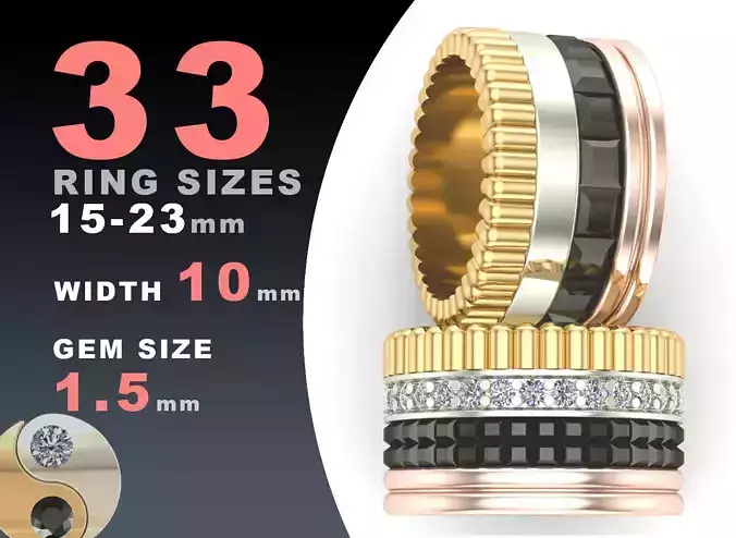 Wedding ring Boucheron style 4 rows 10 mm wide 3D print model