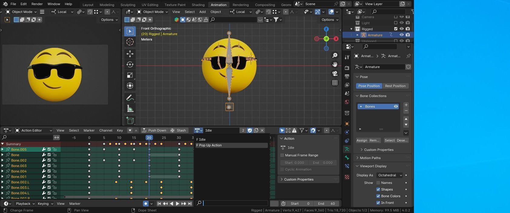 Smirking cool with sunglasses yellow ball Emoji or Smiley 3D model_8
