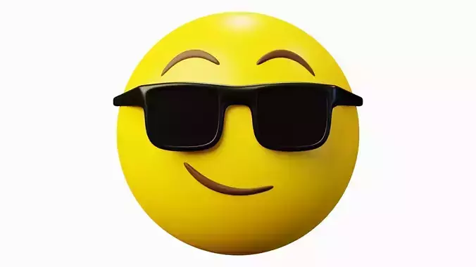 Smirking cool with sunglasses yellow ball Emoji or Smiley 3D model
