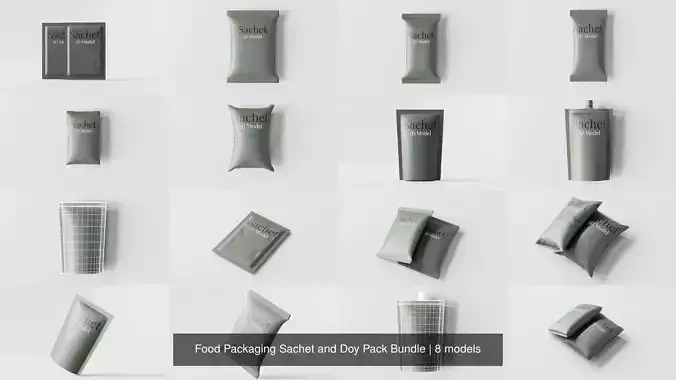 Food Packaging Sachet and Doy Pack Bundle 3D Model Collection