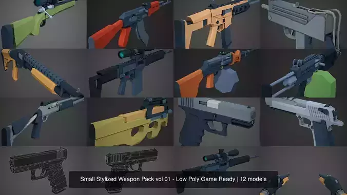 Small Stylized Weapon Pack vol 01 - Low Poly Game Ready 3D Model Collection