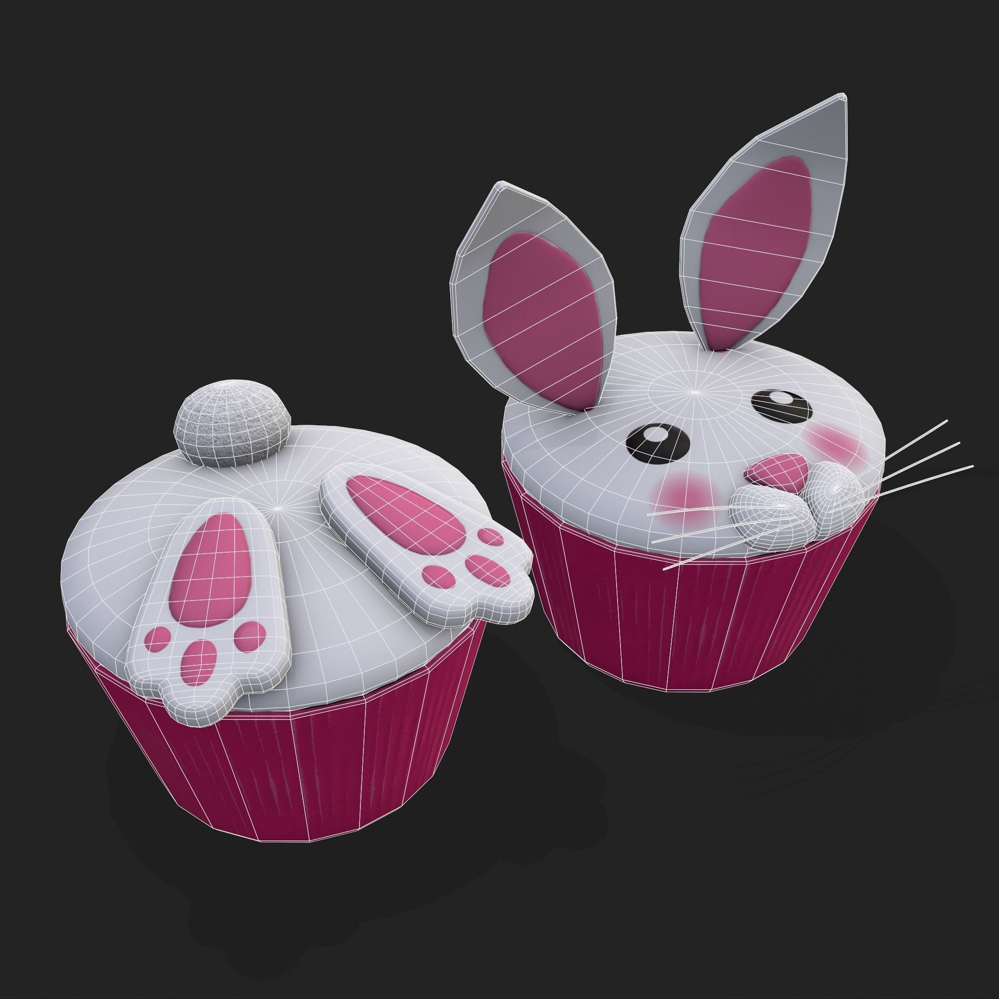 Easter Bunny Top Bottom Cupcake Low-poly 3D model_2