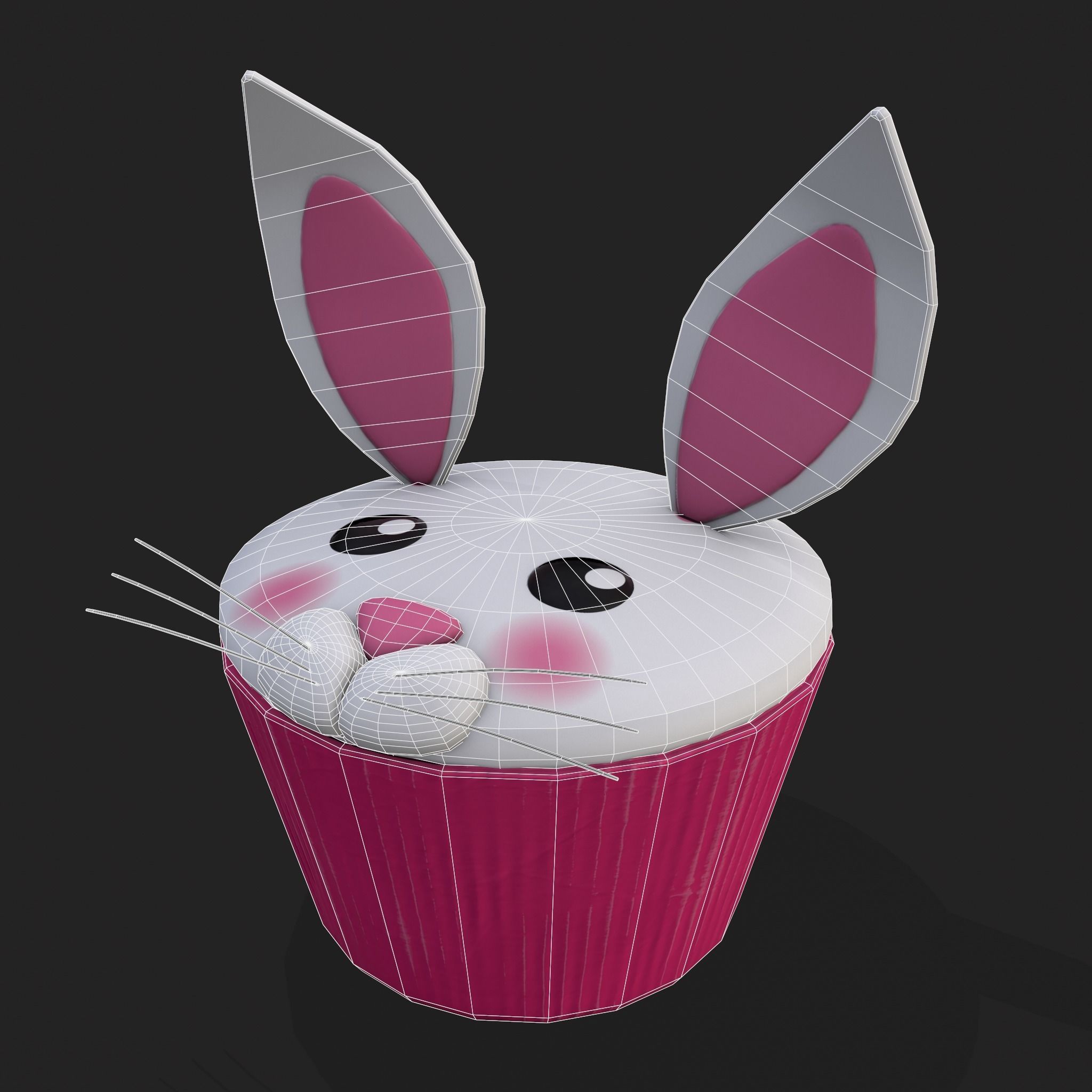 Easter Bunny Top Bottom Cupcake Low-poly 3D model_10