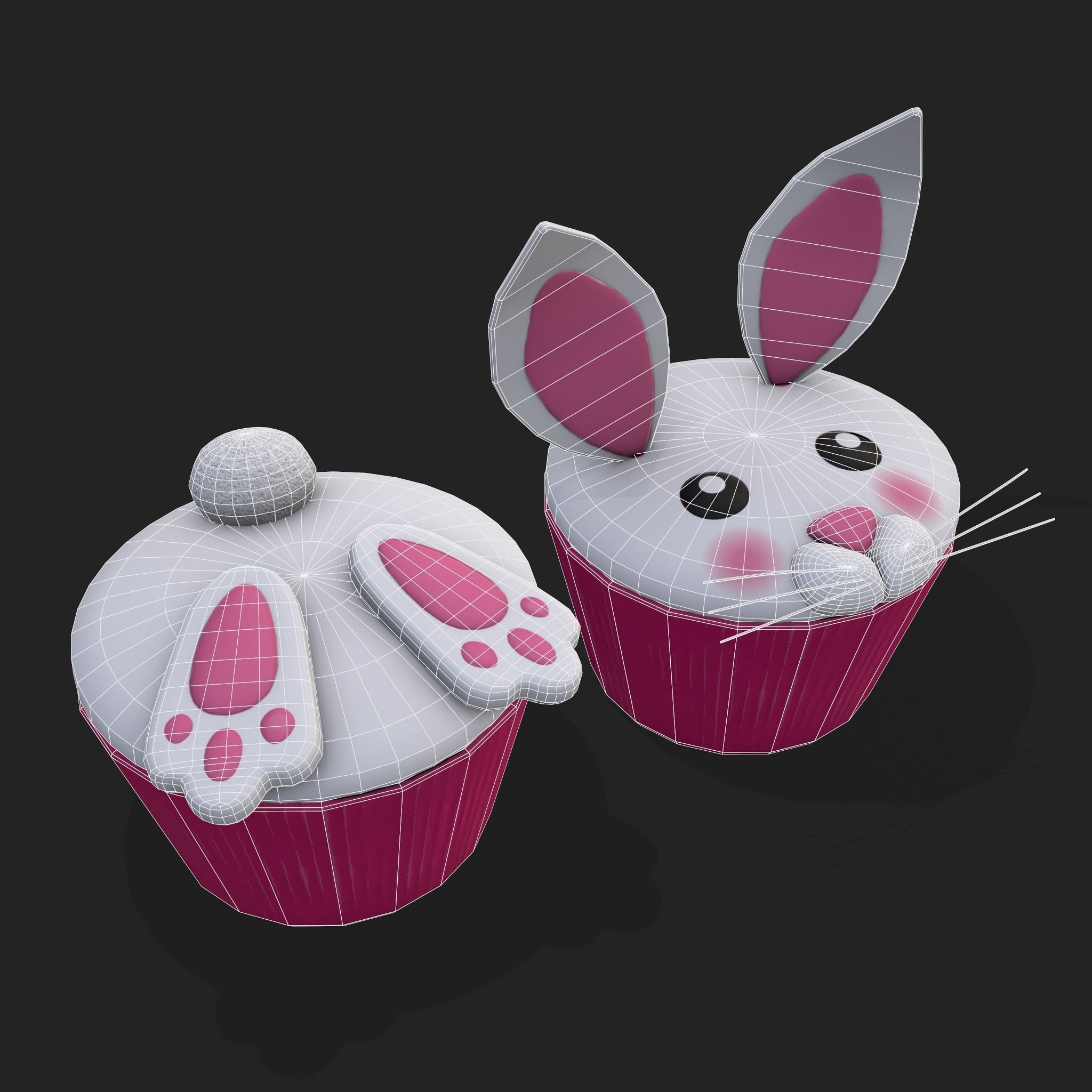 Easter Bunny Top Bottom Cupcake Low-poly 3D model_22