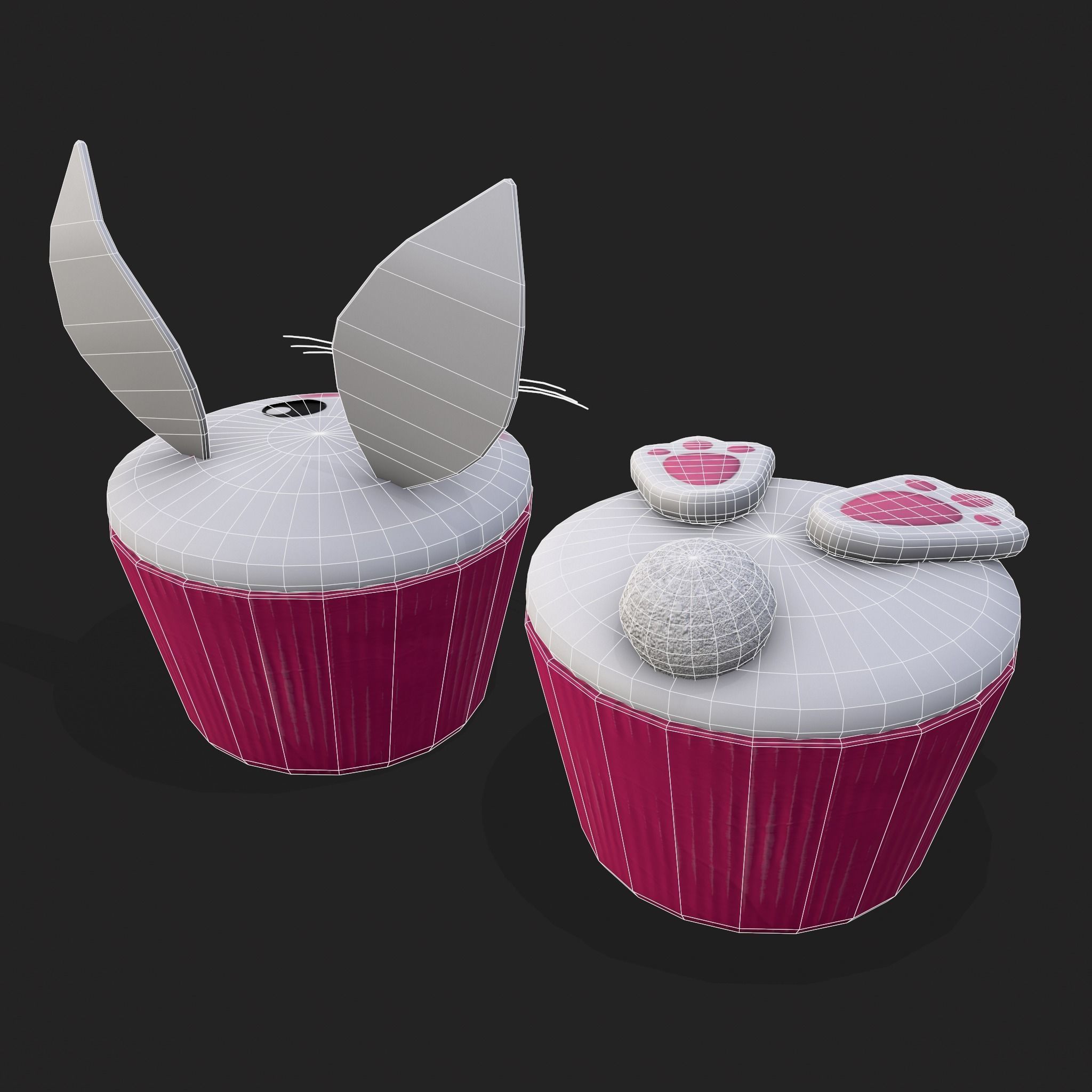 Easter Bunny Top Bottom Cupcake Low-poly 3D model_20