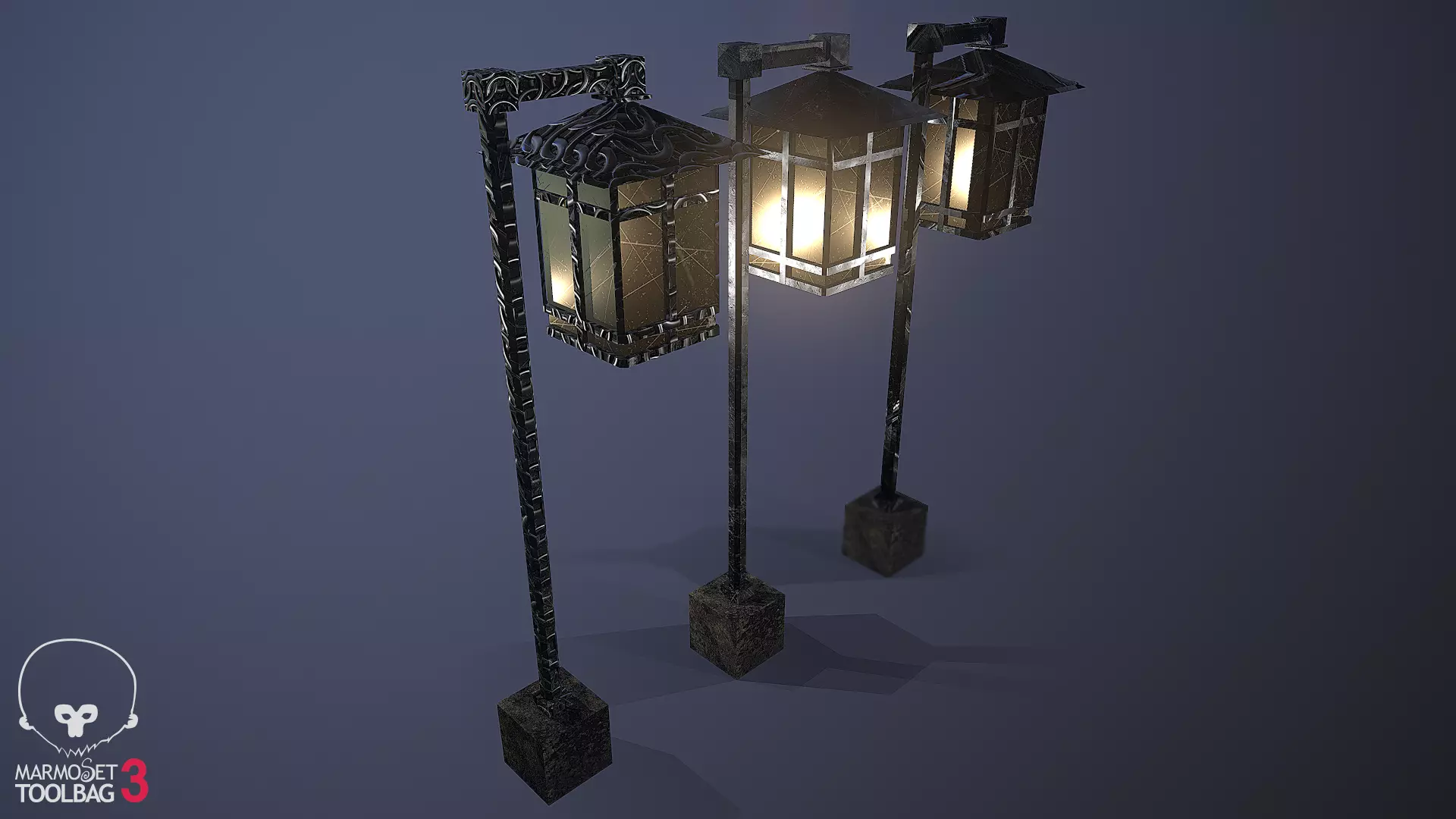 Park Lamps Collection Low-poly 3D model