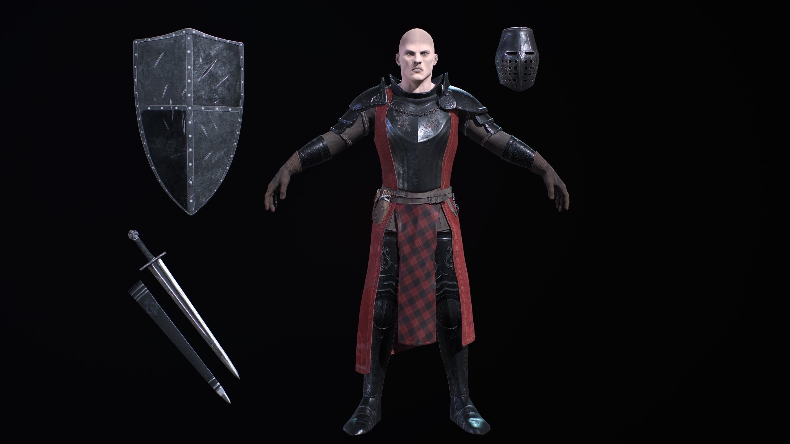 knight in armor Low-poly 3D model_1