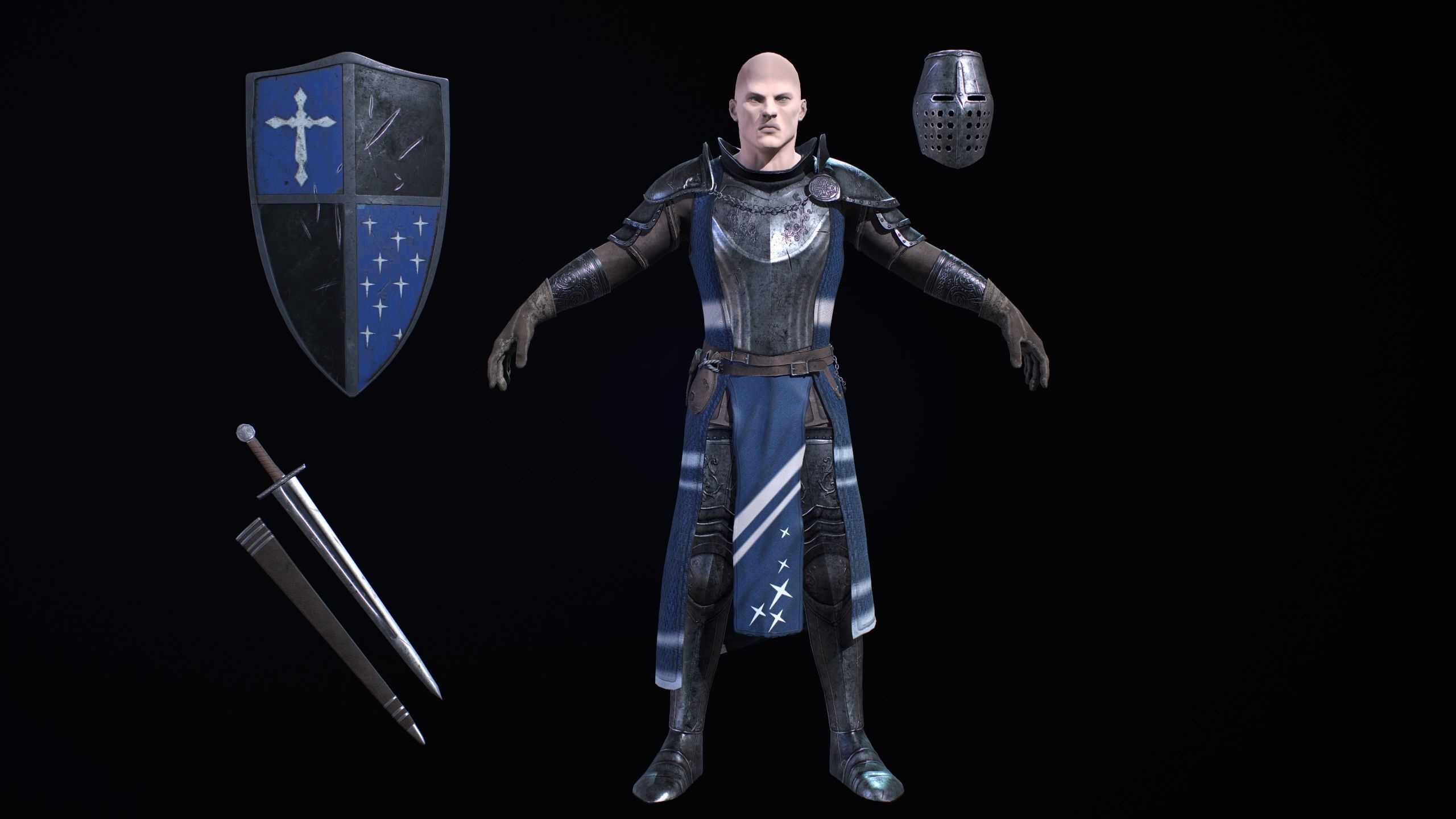 knight in armor Low-poly 3D model_10