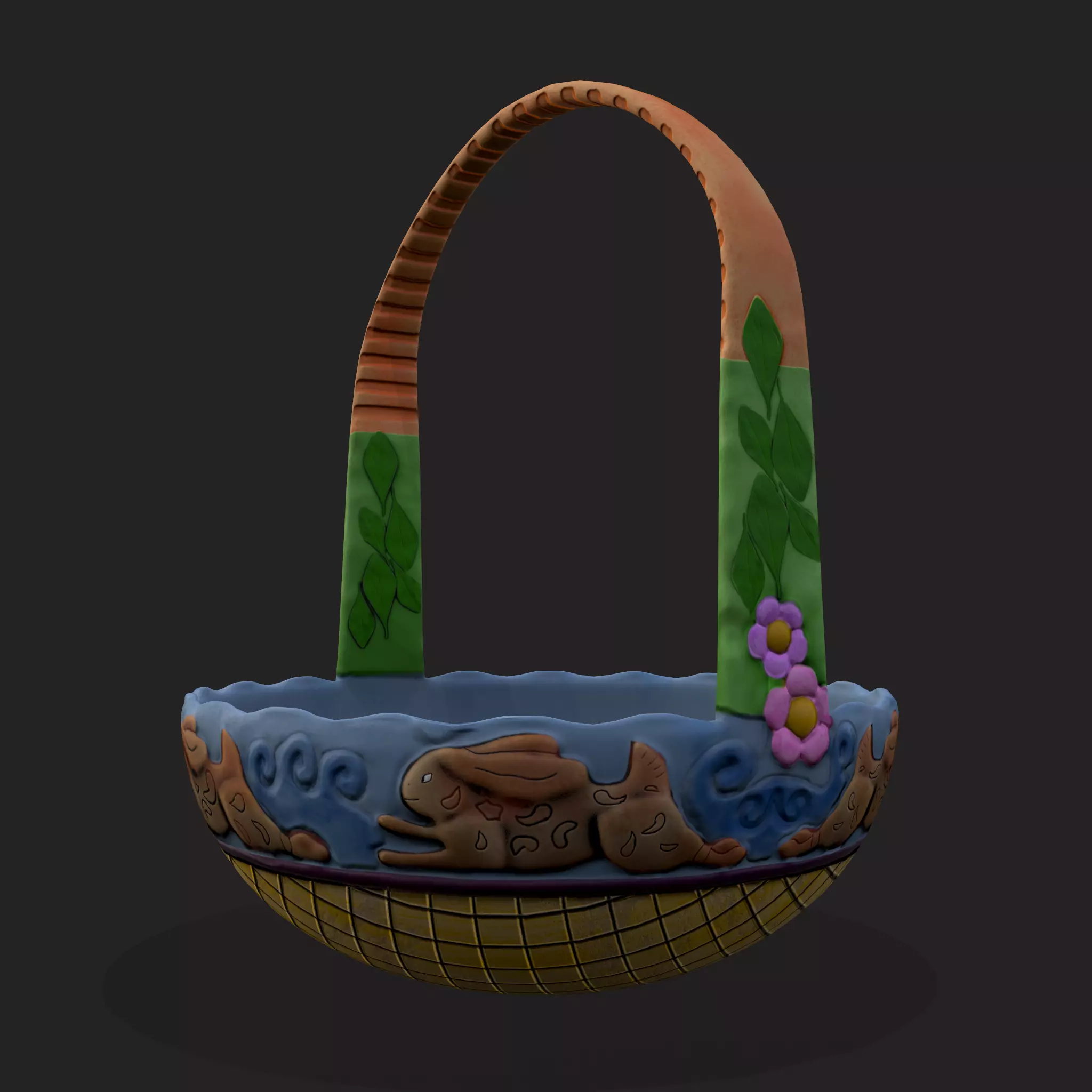 Vintage Easter Basket Low-poly 3D model_0