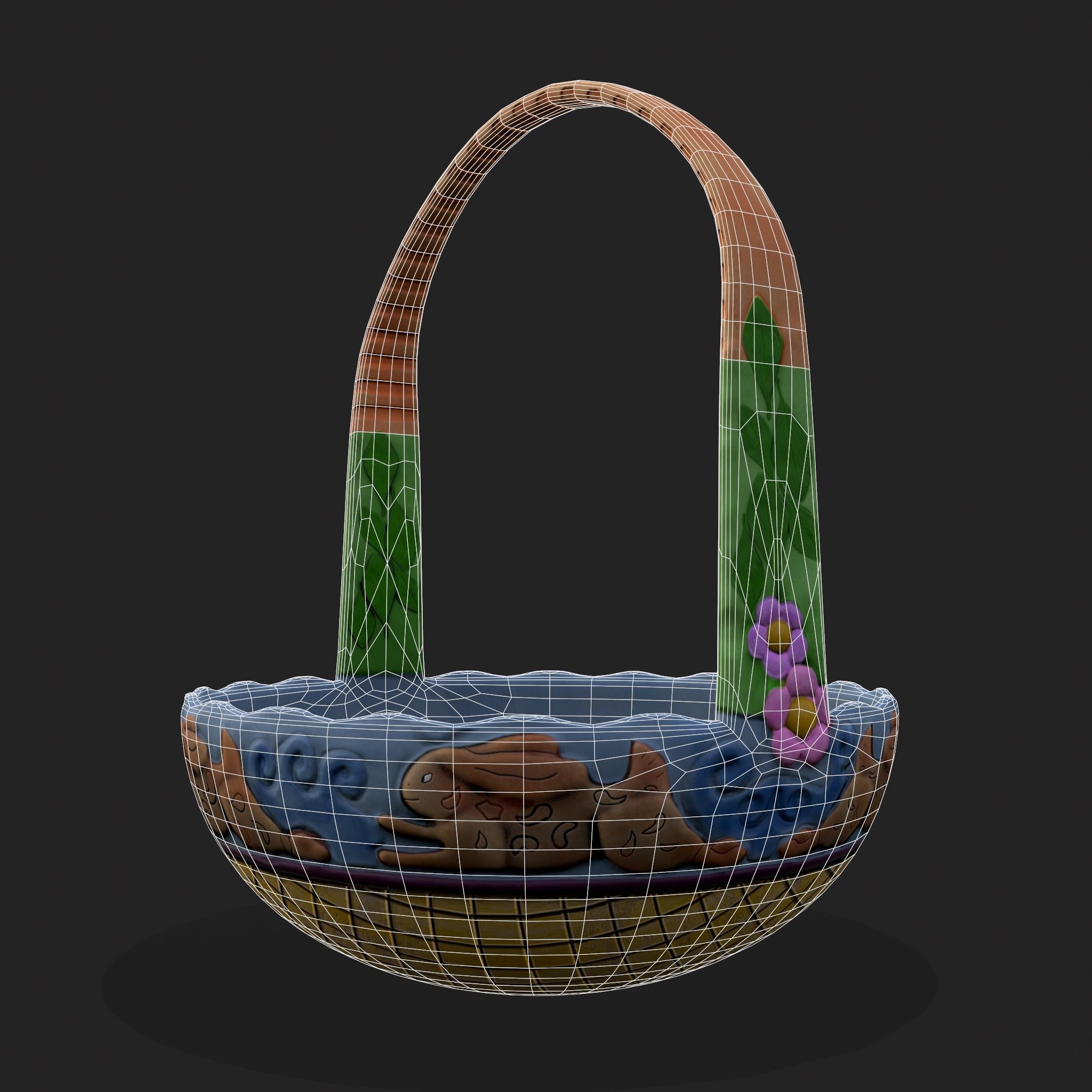 Vintage Easter Basket Low-poly 3D model_2