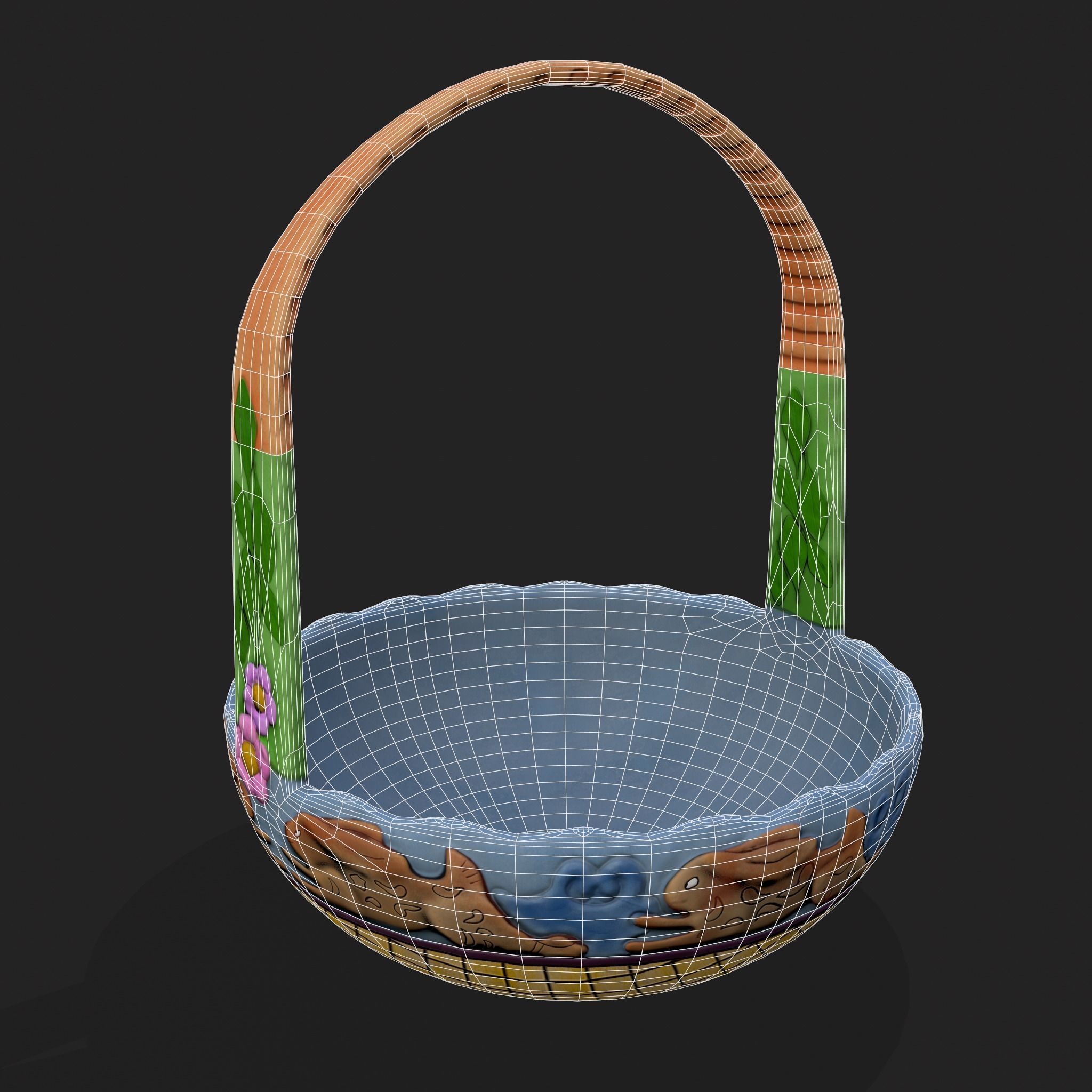Vintage Easter Basket Low-poly 3D model_4