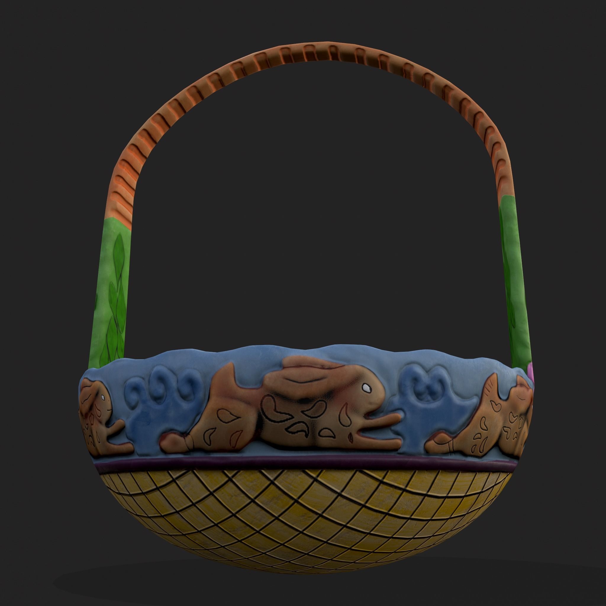 Vintage Easter Basket Low-poly 3D model_11