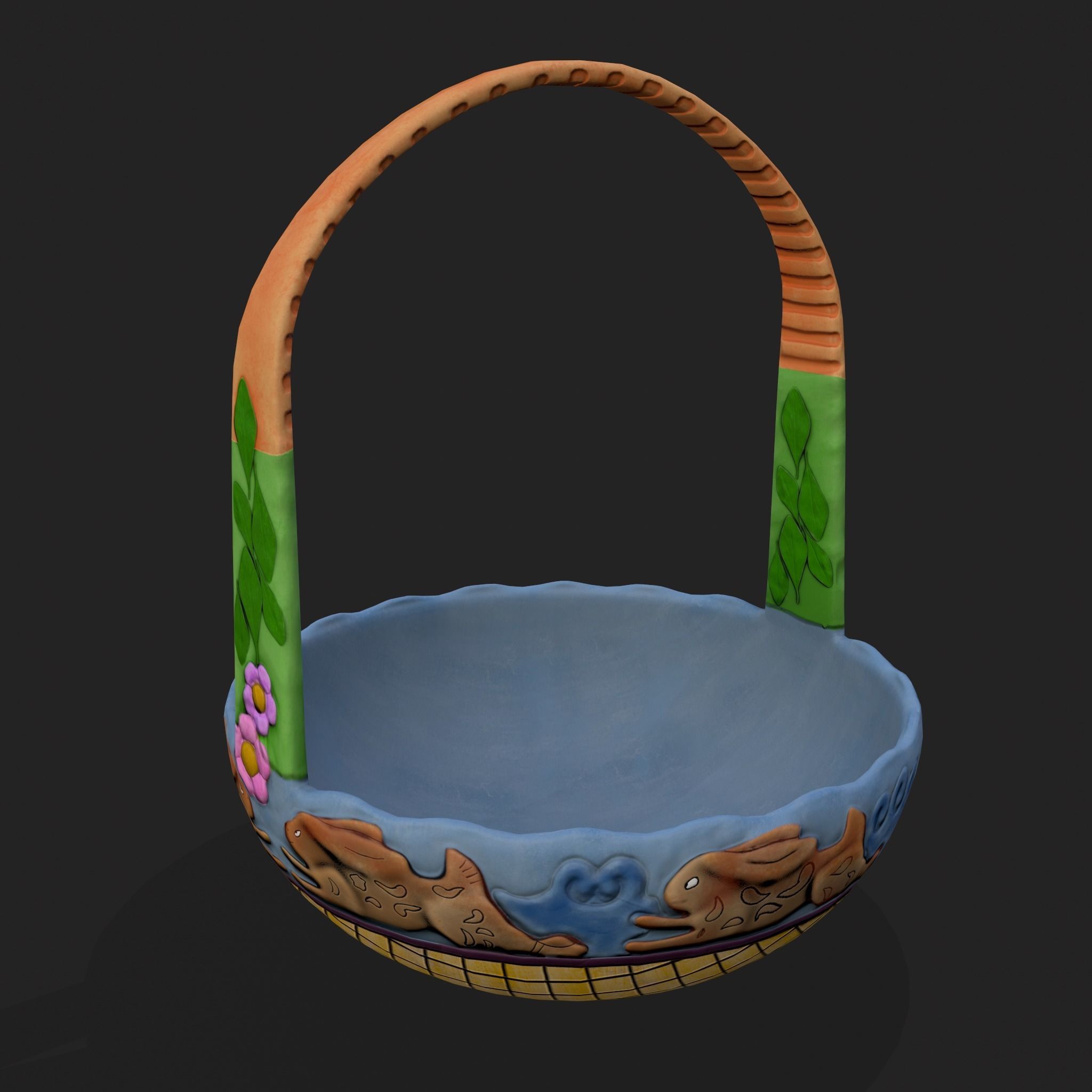 Vintage Easter Basket Low-poly 3D model_3