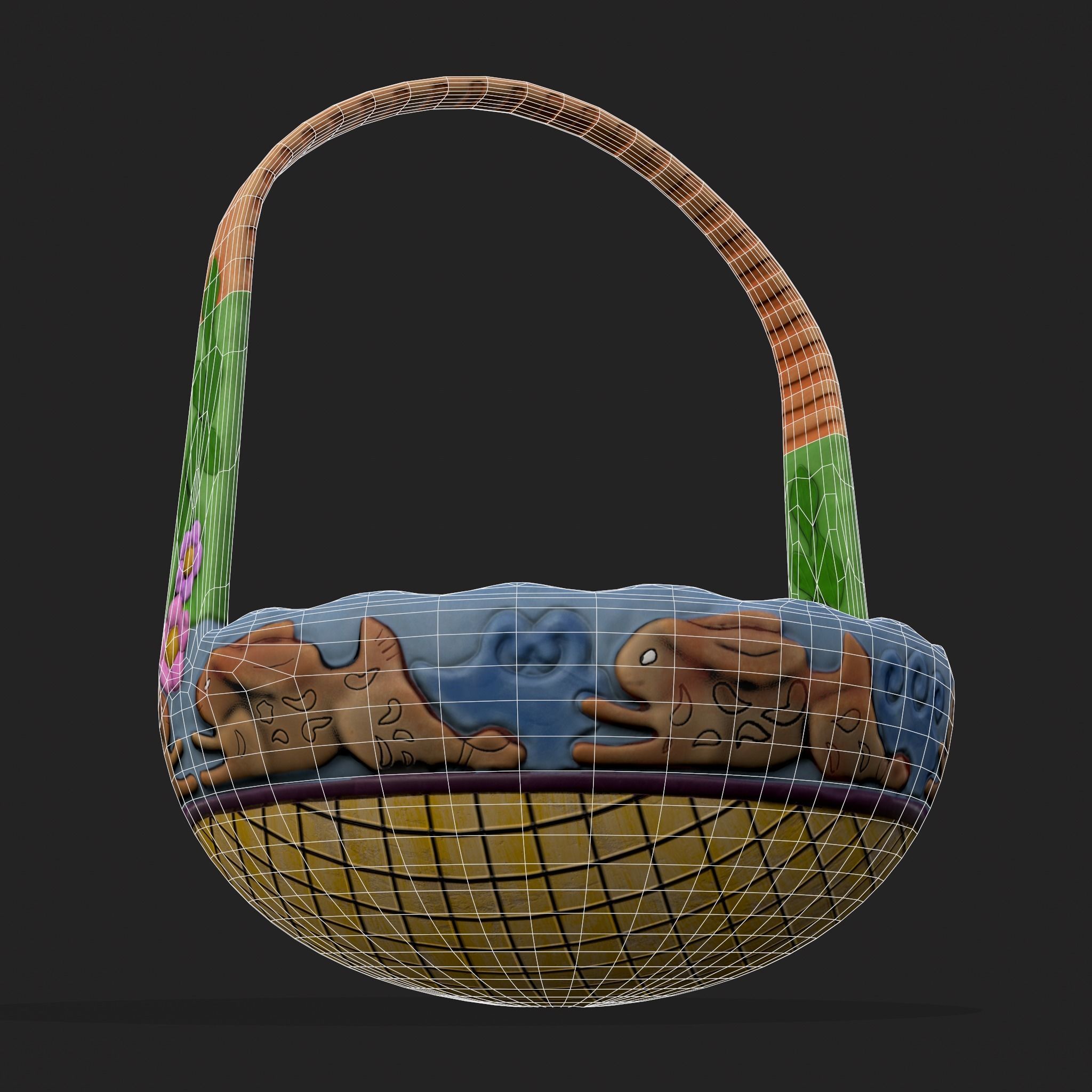 Vintage Easter Basket Low-poly 3D model_16