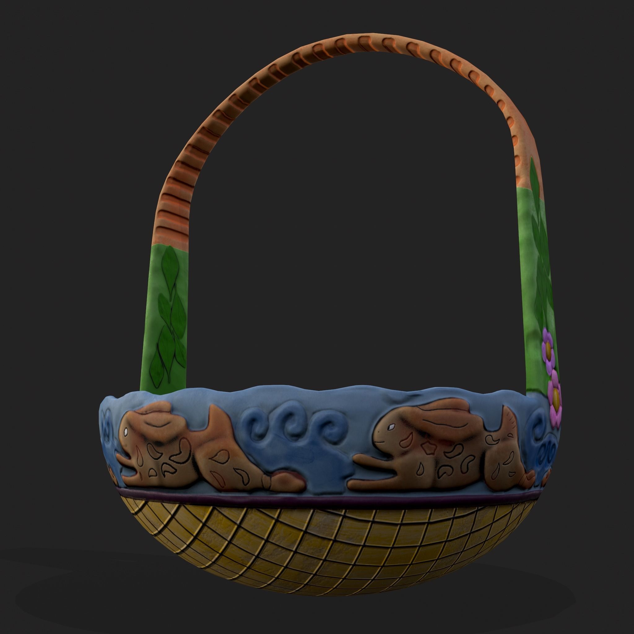 Vintage Easter Basket Low-poly 3D model_17