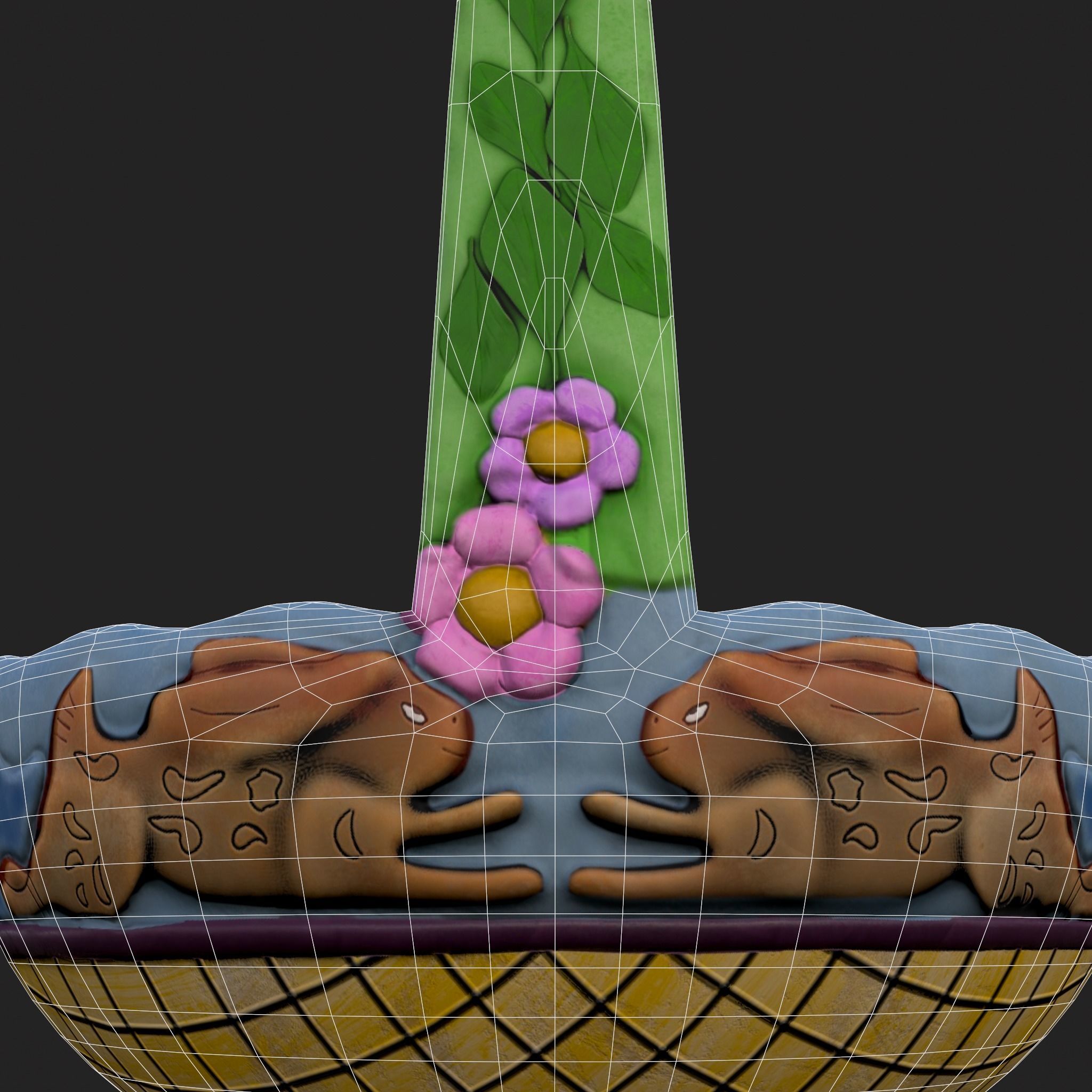 Vintage Easter Basket Low-poly 3D model_14