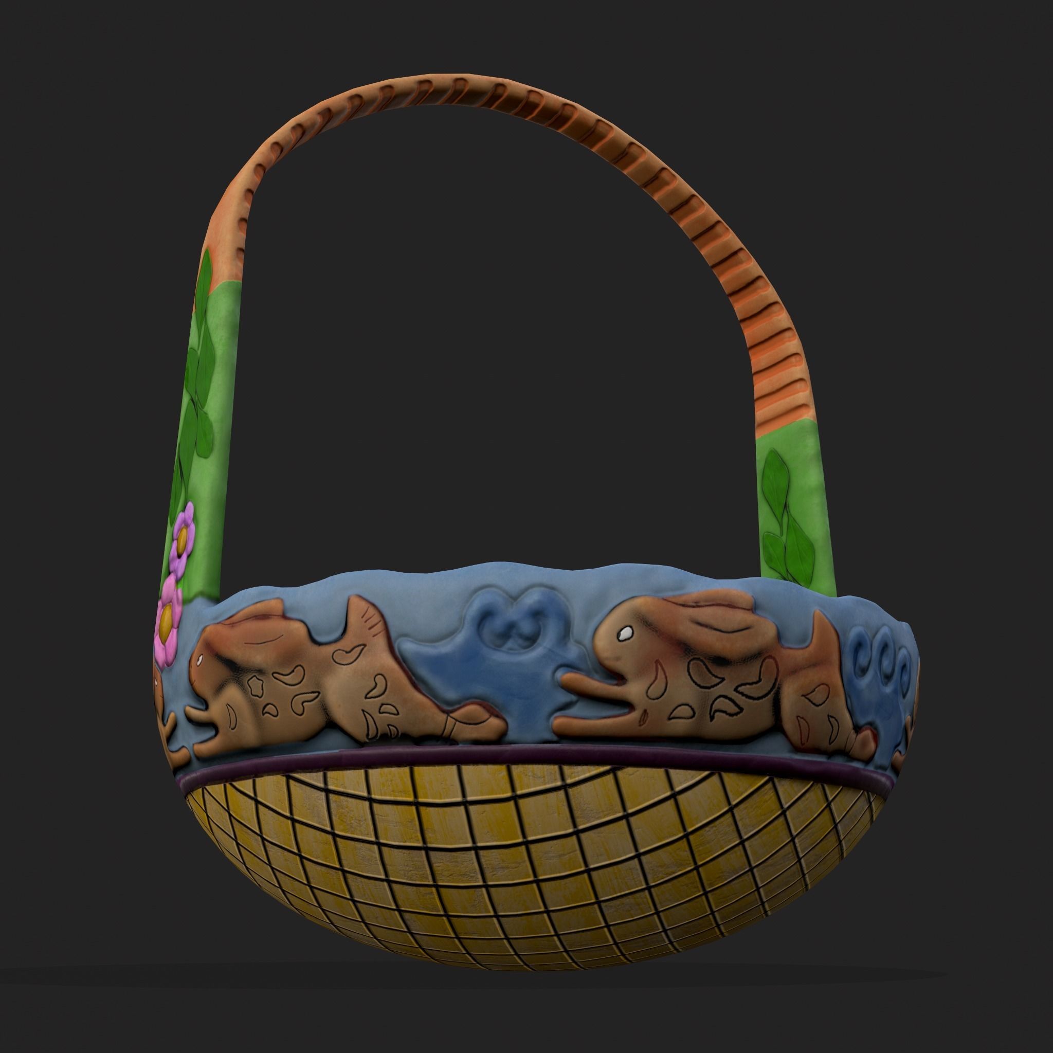 Vintage Easter Basket Low-poly 3D model_15