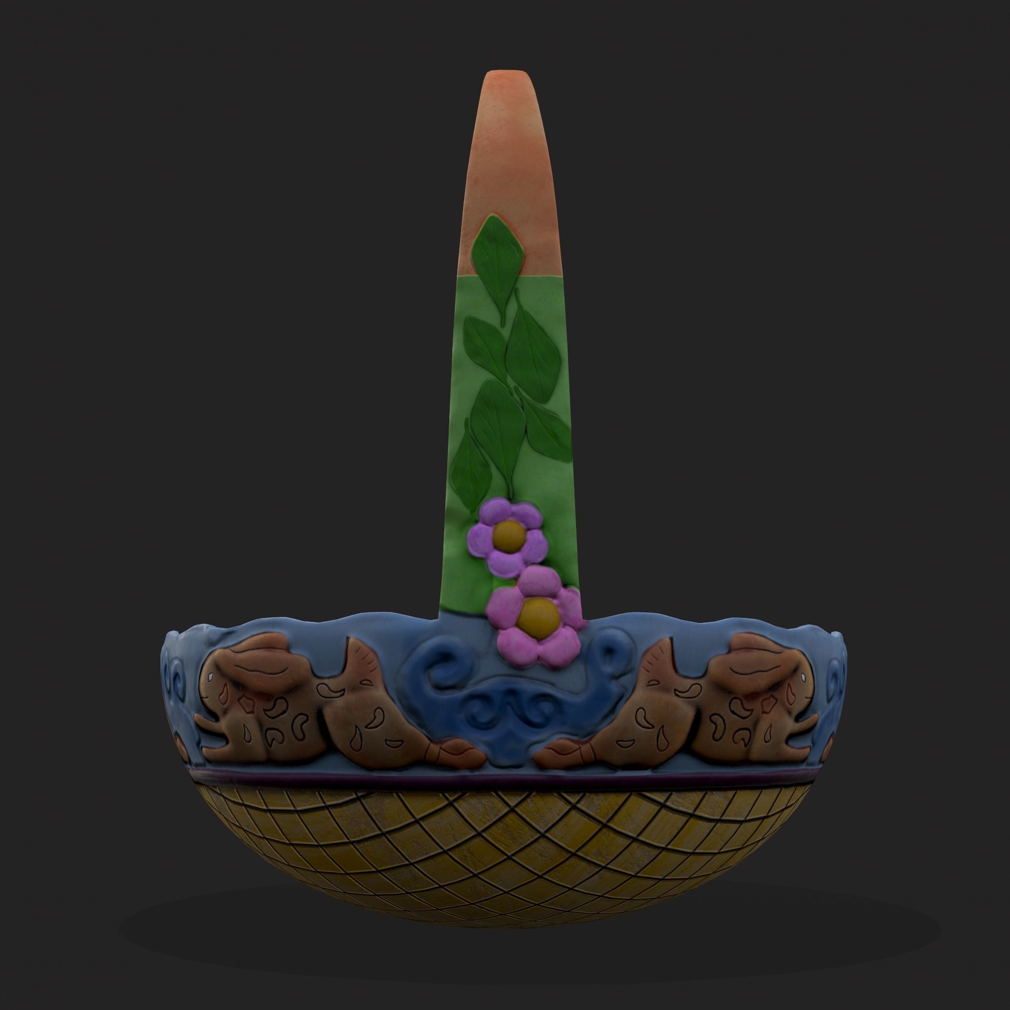 Vintage Easter Basket Low-poly 3D model_5