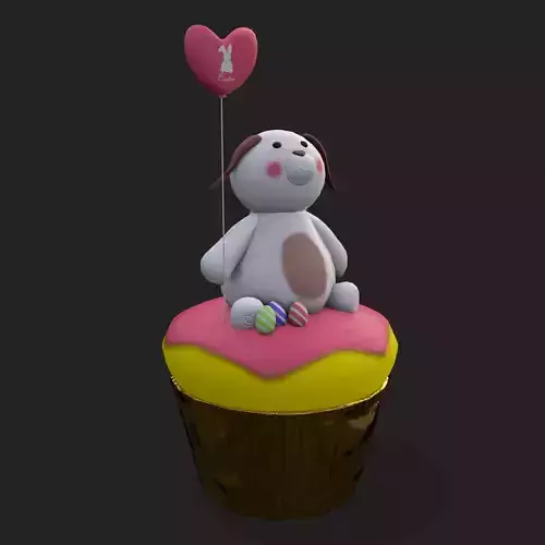 Bunny With Heart Balloon Cupcake Low-poly 3D model