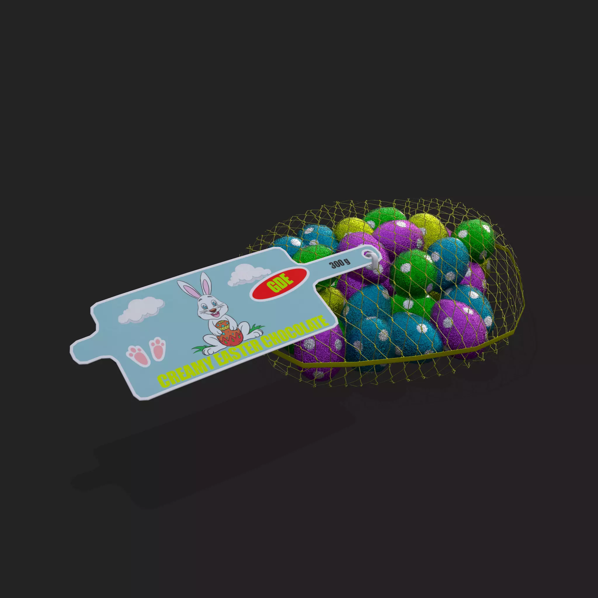 Classic Chocolate Foil Balls in Net Low-poly 3D model_0