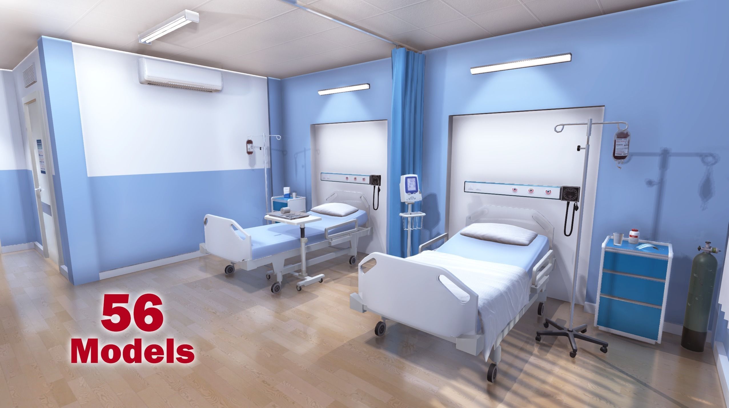 Hospital Room 2 Low-poly 3D model_1