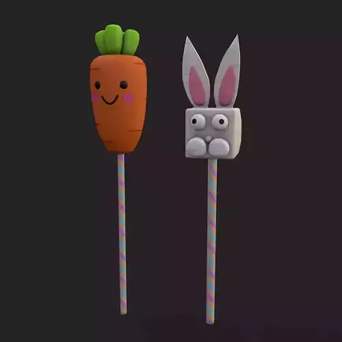Rabbit and Carrot Cake Pops Low-poly 3D model