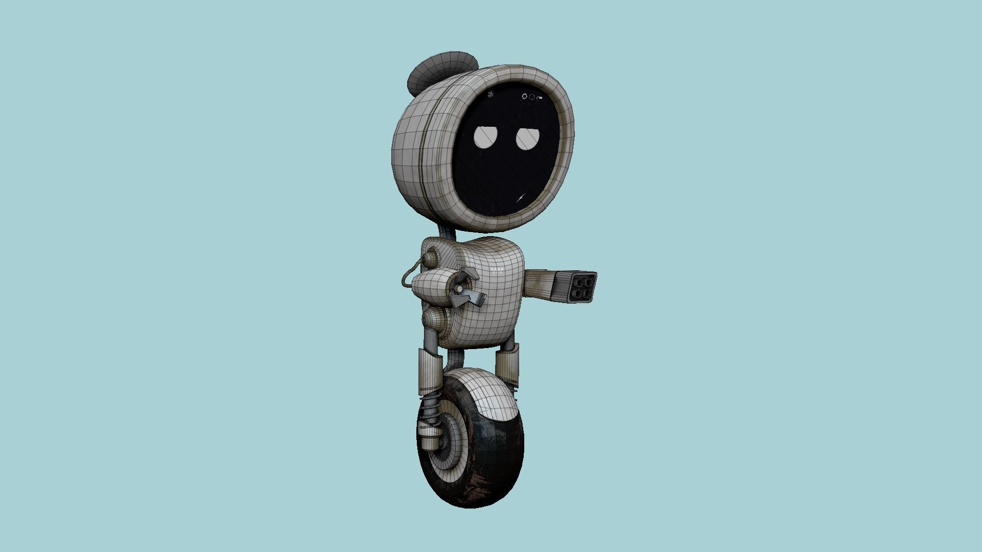 Wheel Robot H01 White Dust - SciFi Character Design Low-poly 3D model_6