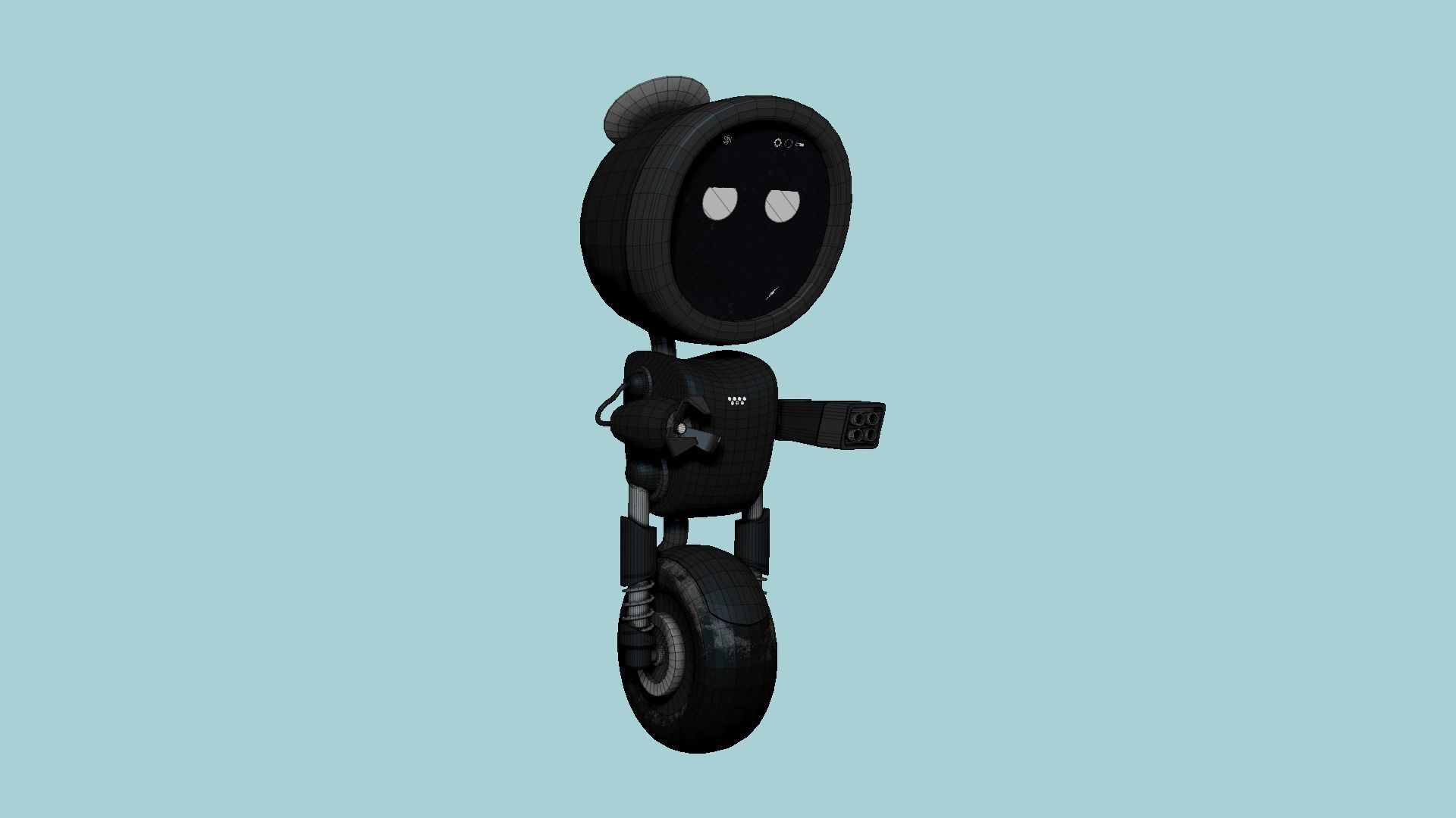 Wheel Robot H04 Full Black - SciFi Character Design Low-poly 3D model_6