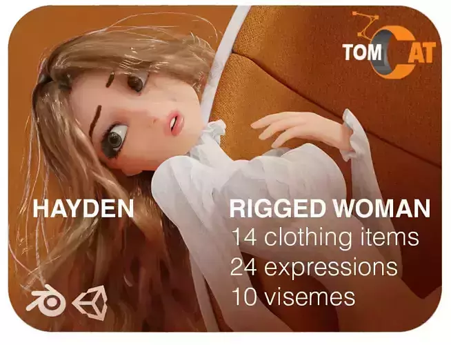 Hayden Rigged Woman Character for Blender and Unity Low-poly 3D model