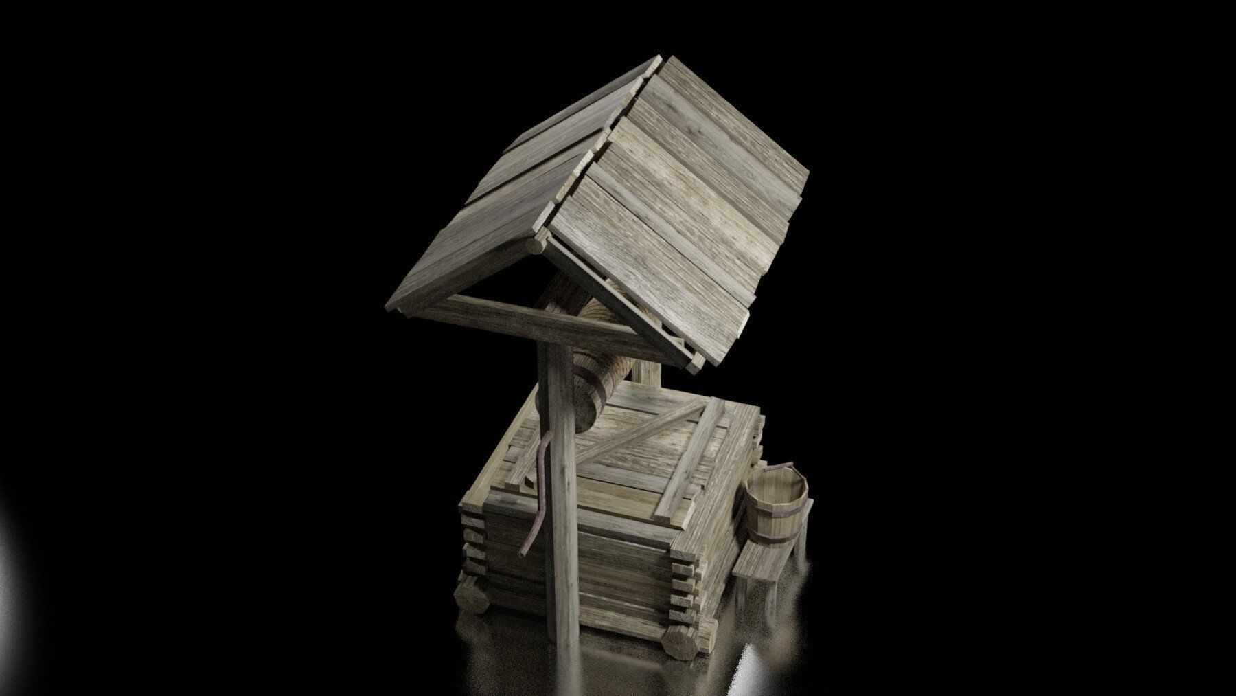 Pit well Low-poly 3D model_3