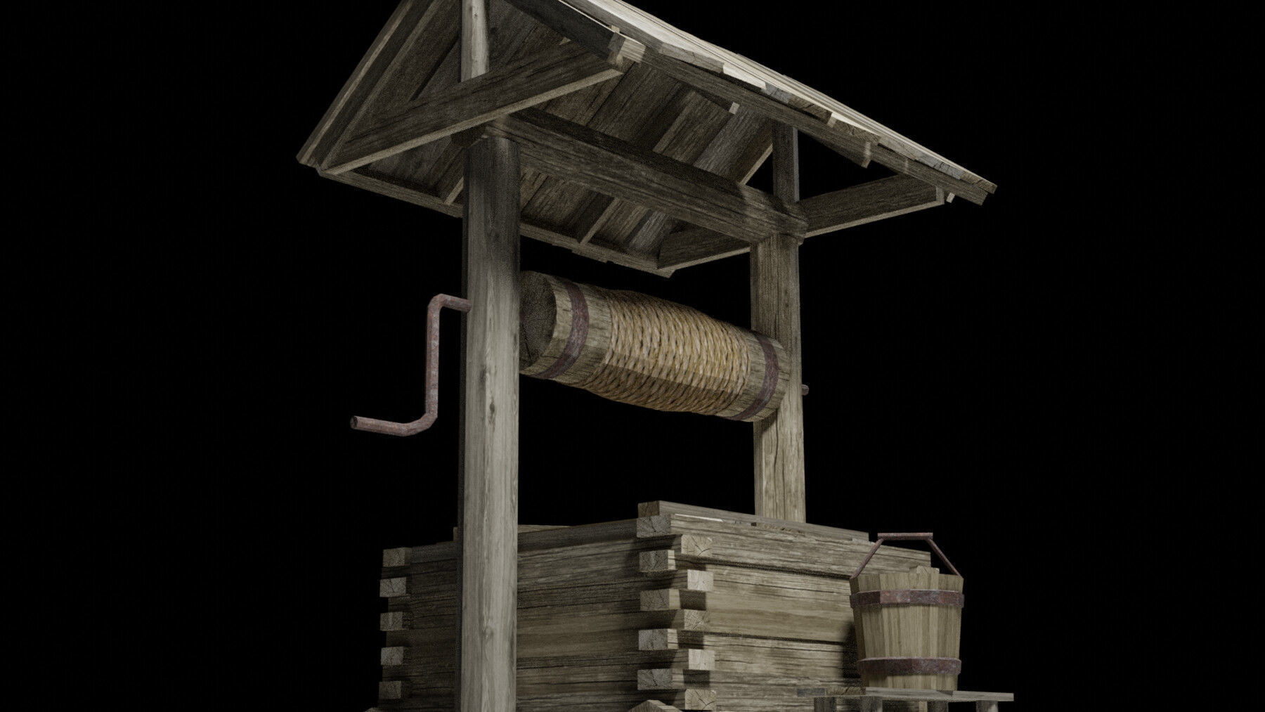 Pit well Low-poly 3D model_4