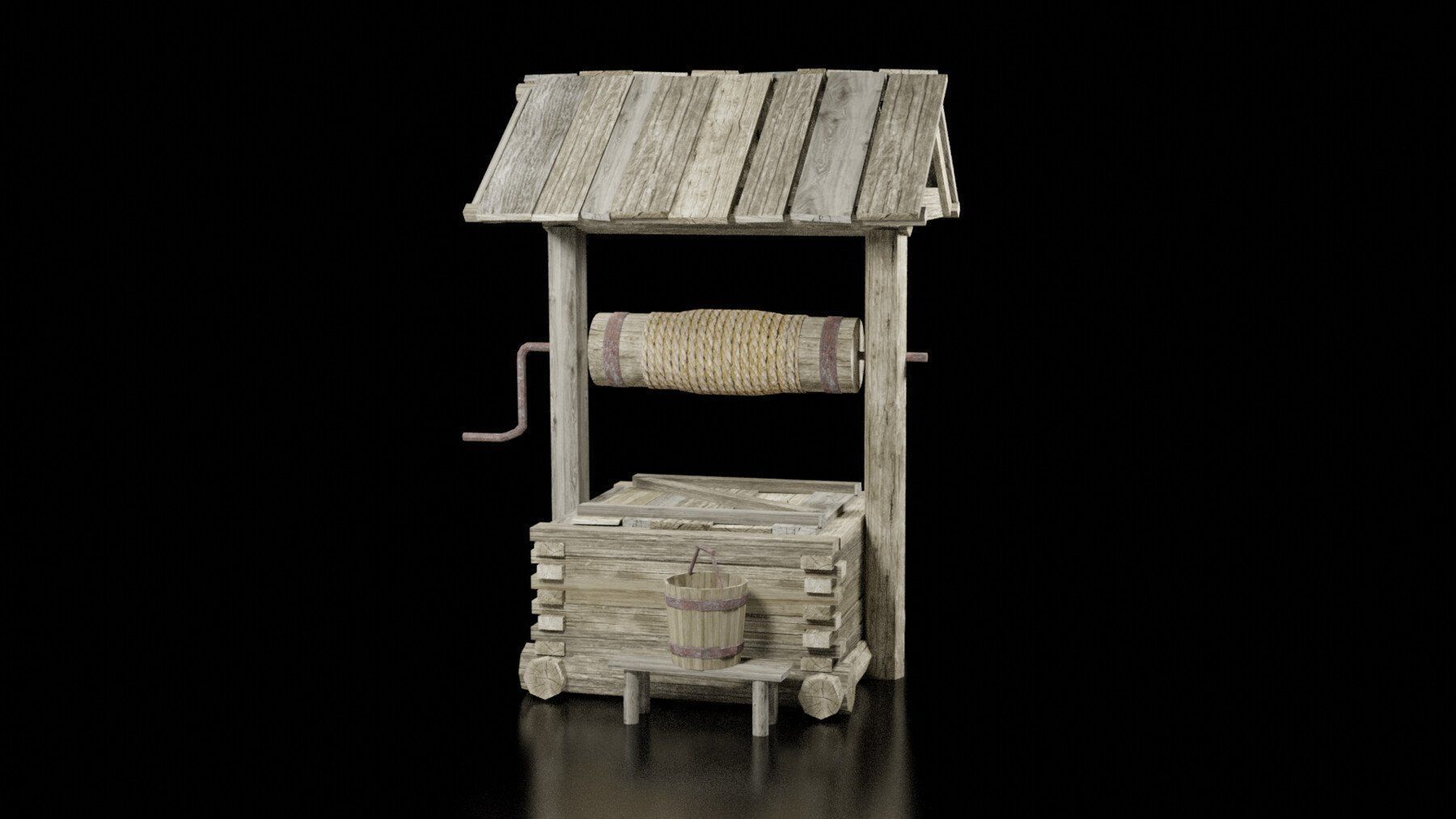 Pit well Low-poly 3D model_2