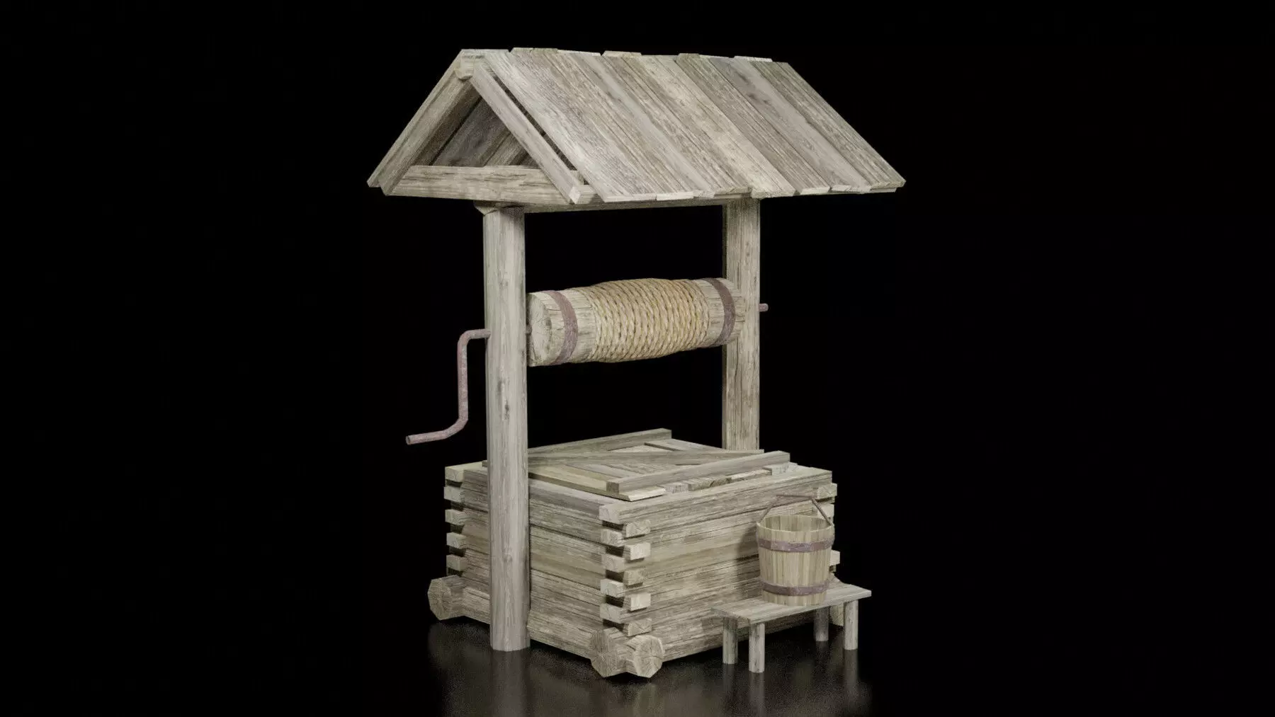 Pit well Low-poly 3D model_0