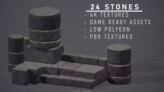Stone Block Collection-Low Poly-3D Game Ready-PBR